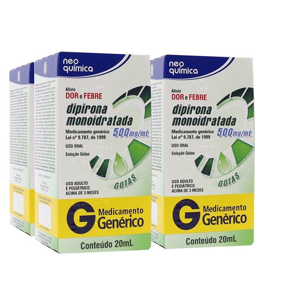 Combo 3 x Dipirona sódica Gotas 500mg/ml Febre Dor Adulto/Infantil ...