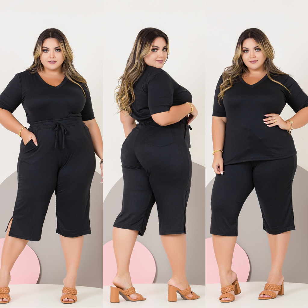 Conjunto Suede Calça e Blusa Curta Plus Size