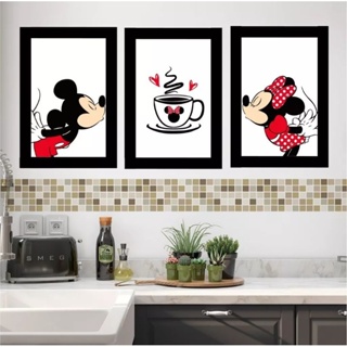 Quadro Decorativo 3 Peças 40x60 Mosaico Cozinha Minnie Mickey Lov