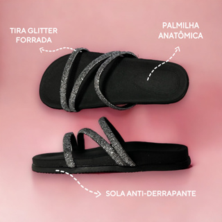 Sandália Papete Feminina Birken Rasteirinha 3 Tiras Confortável