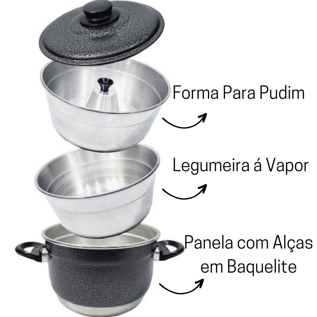 Panela Banho Maria 3 em 1 Forma De Pudim Cuscuzeira Caçarola Cozimento A Vapor Legumes