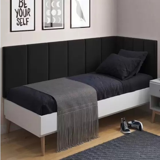 Kit Solteiro em L Painel Cama Box Almofadada Estofada Suede Varias Cores