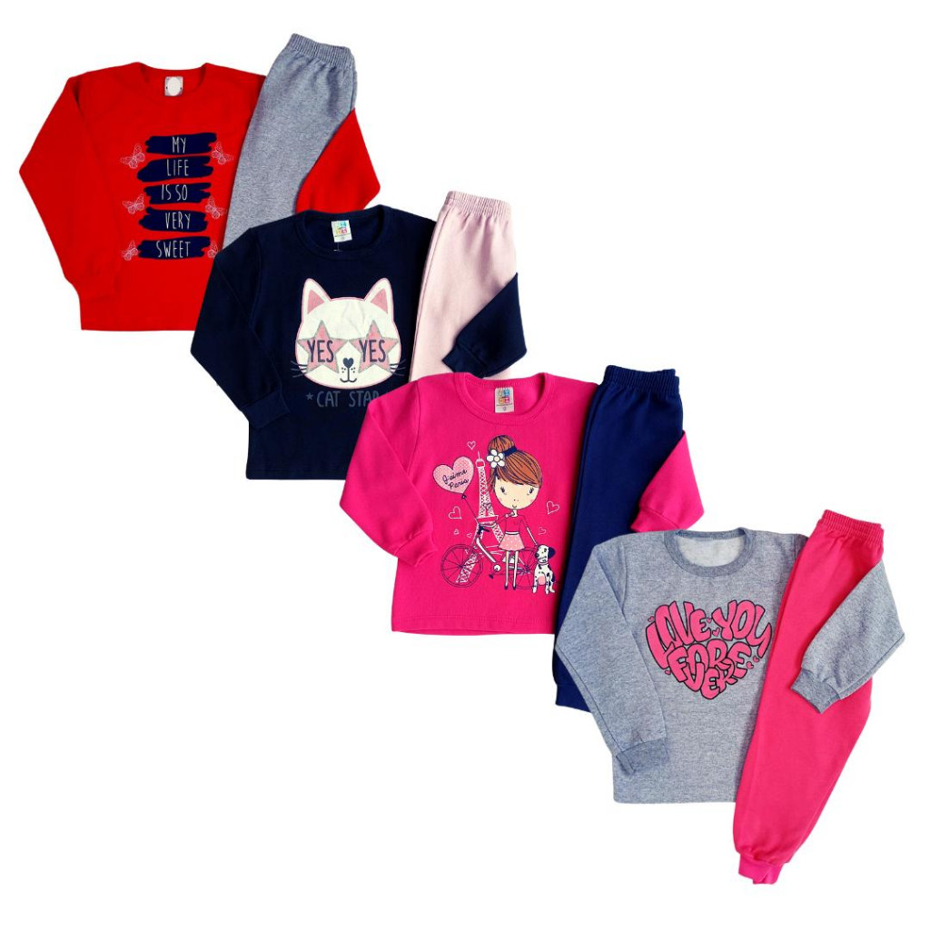 Kit 8 Peças Conjunto Moletom Infantil Menina Inverno 1 ao 16 Feminino Manga Longa
