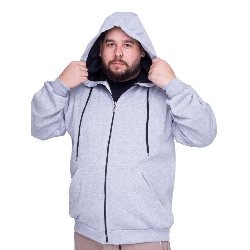 MOLETOM PLUZ SIZE MASCULINA G1 G2 G3 GRANDON COM ZIPER E CAPUZ BLUZA DE FRIO INVERNO LIZO CASACO