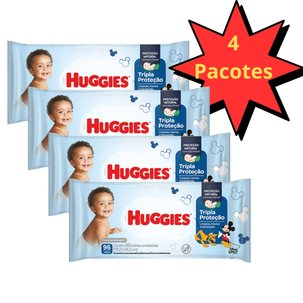 Kit com 4 pacote de Lenço Umedecido Huggies Tripla Proteção com 352 ...
