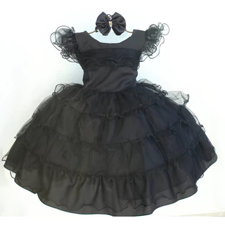 Vestido Infanti festa Luxo Preto VAndinha com Tiara