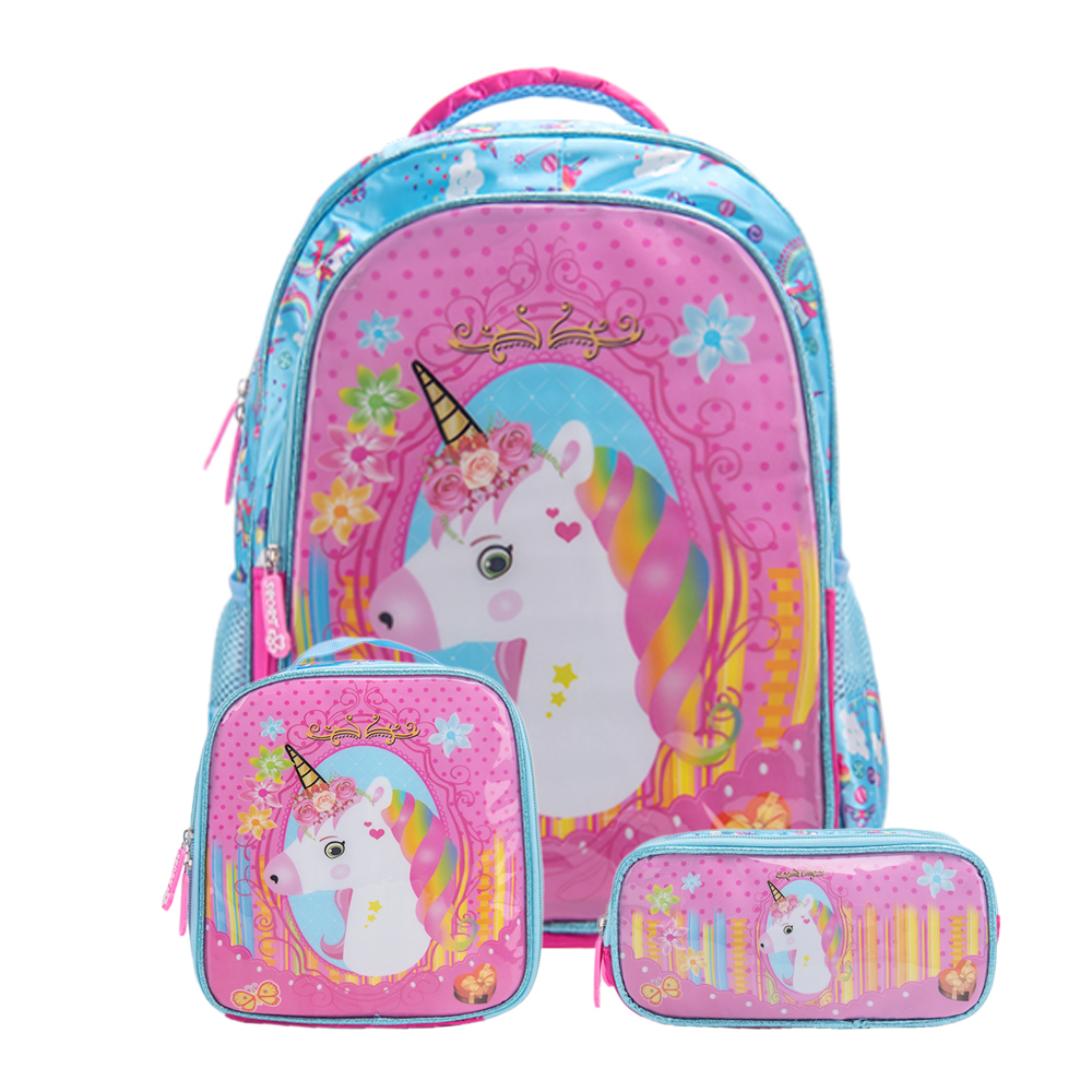 Kit Mochila Escolar Infantil de Rodinhas Menina Bolsa Resistente Impermeável Com Lancheira e Estojo