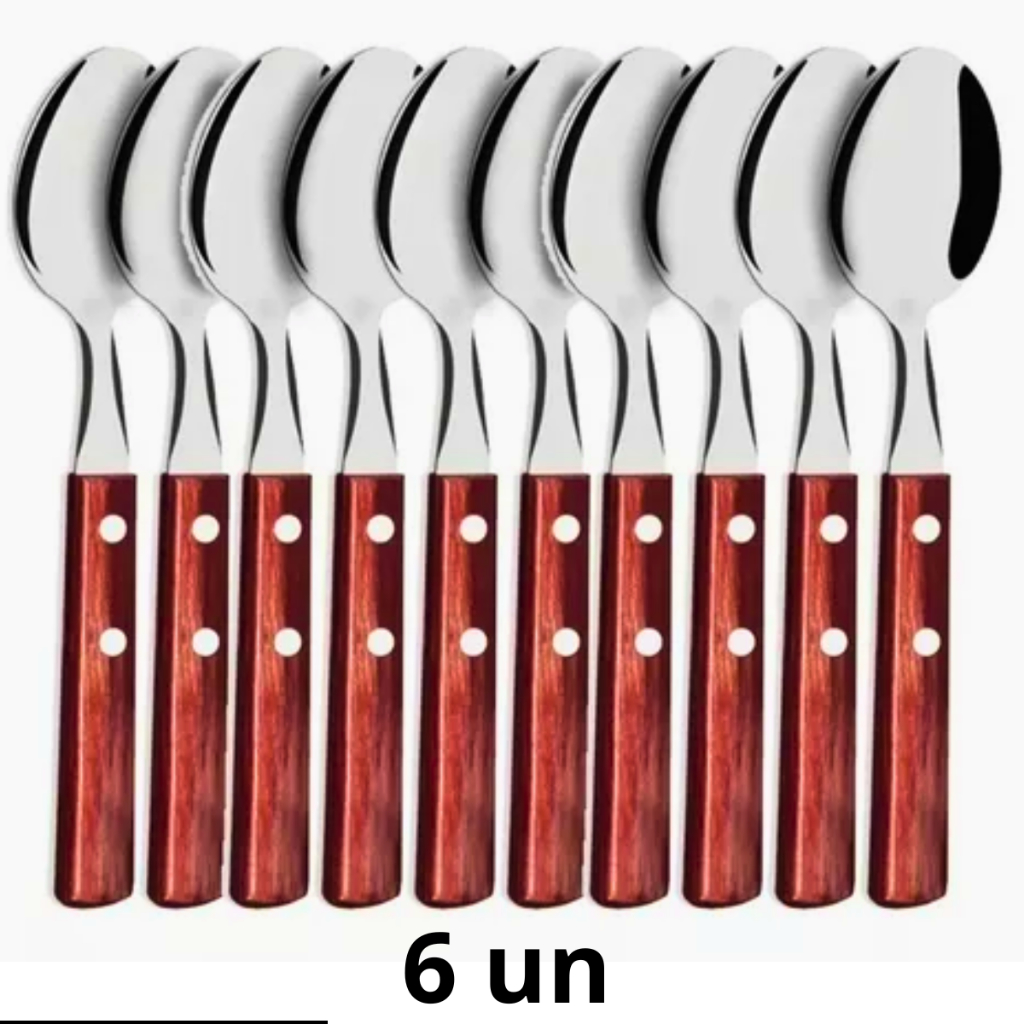 Kit 6 Colher De Sopa Inox Tramontina Cabo De Madeira Tratada