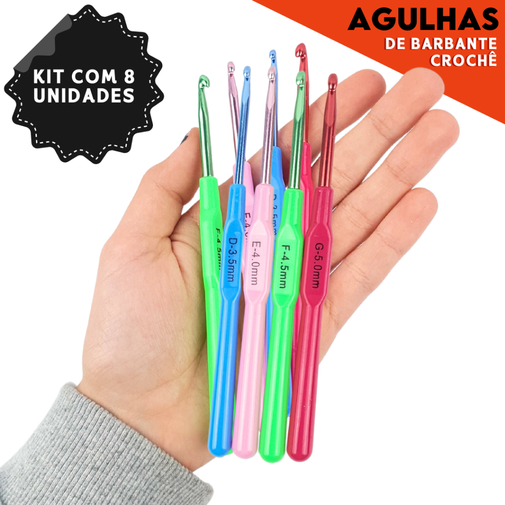 Kit de Agulha Para Crochê 8 Agulhas de Diferentes Tamanhos, Cabo de ...