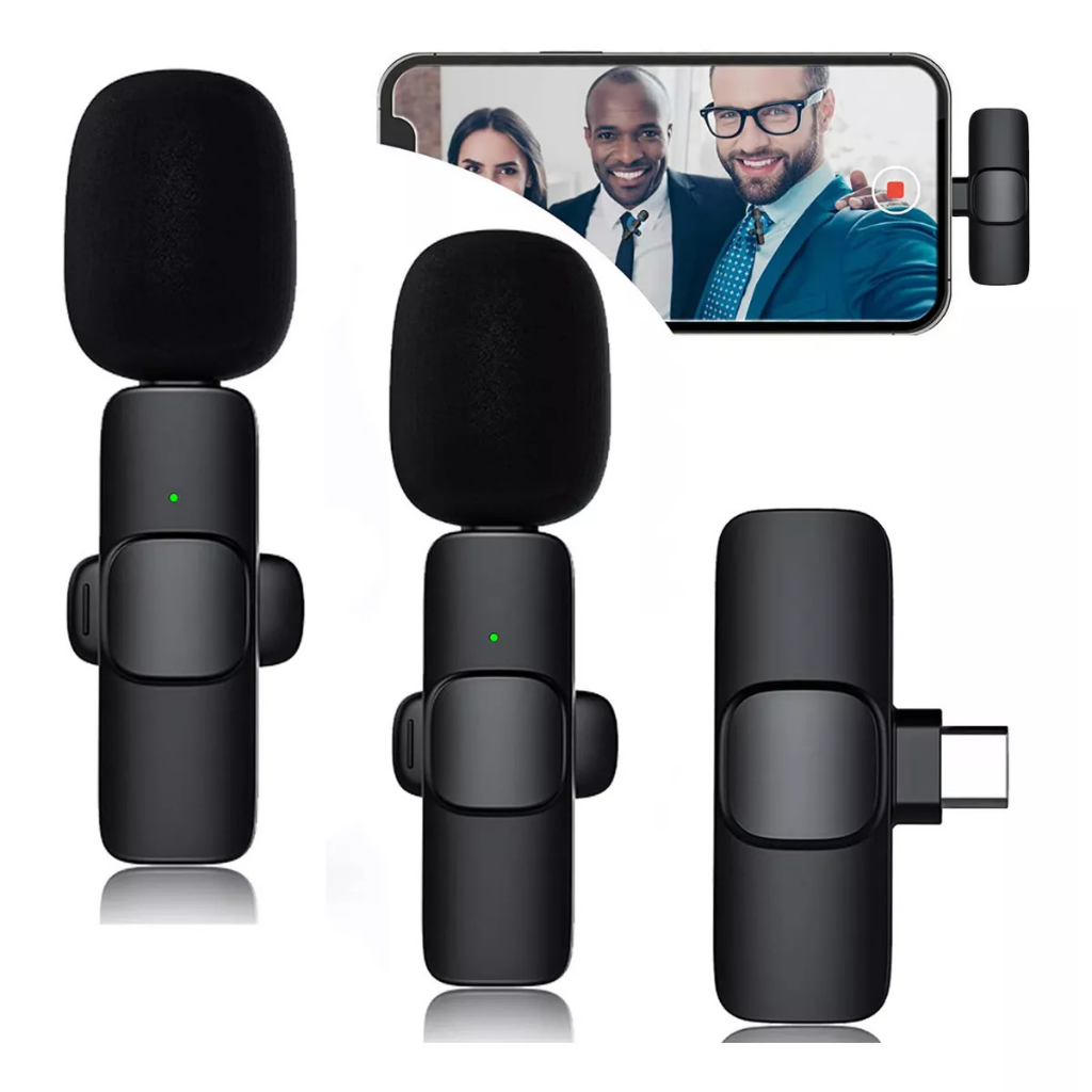 Microfone de Lapela Sem Fio K9 PLUS Vlog Compatível Tipo C e iPhone ...