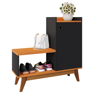 Sapateira Shoes Banquinho Assento Nicho Decorativo Prateleiras Organizadoras 1 Porta 8 Pares Calçados Hall Entrada Quarto - RPM Móveis