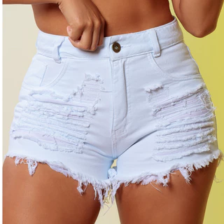Shorts Bermudas Jeans Feminino Chefao Detonado Branco
