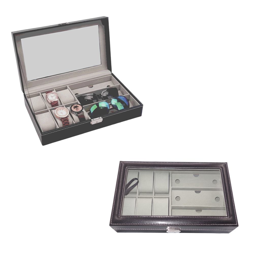 Estojo Maleta Caixa 6 Relógios 3 Óculos Couro Ecológico Luxo