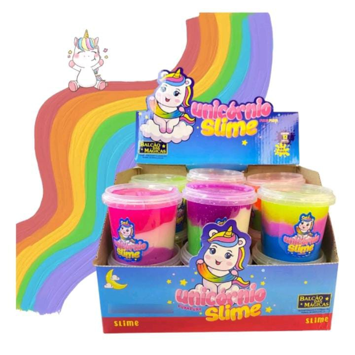 Kit com 12 Puxa Puxa Slime Glitter Unicórnio