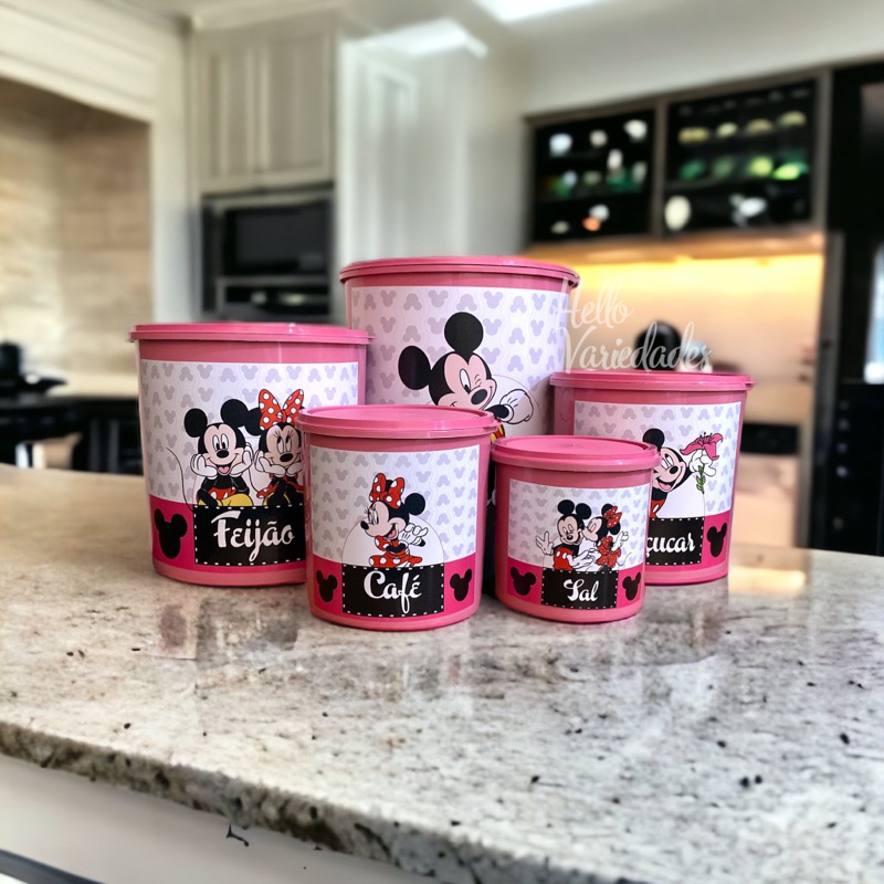 Jogo Mantimento 5 Peças / Kit Armazenamento de Alimento / GG MANTIMENTO ROSA TAMPA ROSA