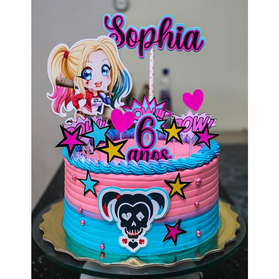 TOPO DE BOLO PERSONALIZADO ARLEQUINA OU TAG PARA DOCINHOS