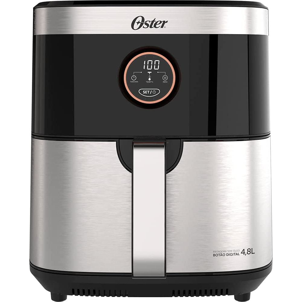 Fritadeira Elétrica Air Fryer Oster 4,8 Litros Programável Painel Digital 110V Sem Óleo 1500W Ar OFRT660 Preto/Inox