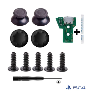 1x Placa Usb JDM 050 ou 055 +Flat 12vias + 2x Botões Analogico + 2x Grips + 1x Chave Philips + 5x Parafusos Philips P/ Controle Ps4
