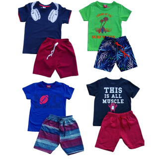 Kit Sortido 4 Peças de Roupas Infantil Menino 2 Camisetas + 2 Bermudas - Promoção - Kit com 2 Conjuntos de Roupa Infantil Menino- conjunto infantil Bebê..