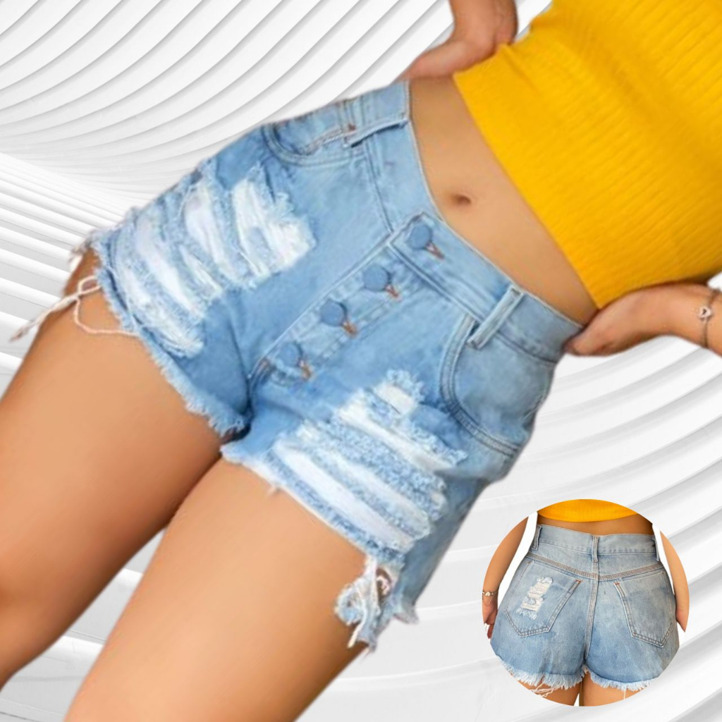 Short Jeans Feminino Cintura Alta Levanta Bumbum Estilo Sex Short Jeans Curto Jeans Rasgado