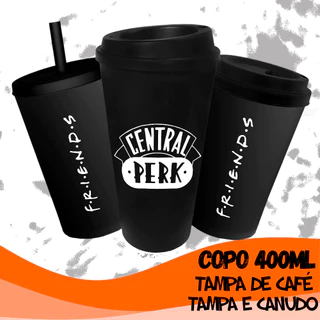 Copo Bucks/Tampa e Canudo Friends Com tampa de café Personalizado Central Perk 400ml