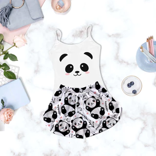 Pijama Feminino Infantil Baby Doll Panda Preto