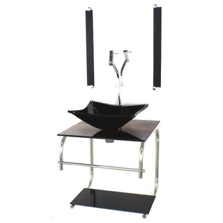 GABINETE DE VIDRO PARA BANHEIRO 40CM INOX CUBA QUADRADA COM SIFAO e TORNEIRA METAL