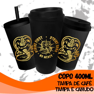 Copo Bucks/Tampa e Canudo Cobra Kai Karate Kid Personalizado 400ml