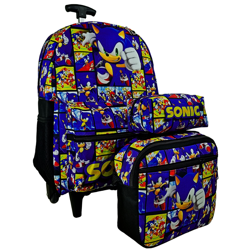 KIT MOCHILA BOLSA ESCOLAR INFANTIL DE RODINHAS DO SONIC / MOCHILA ...