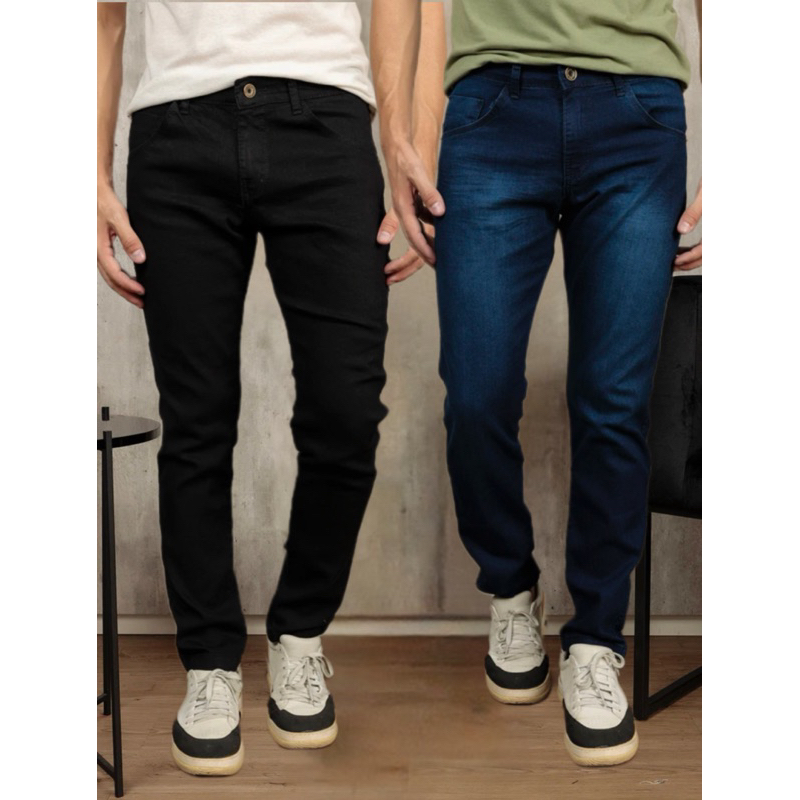 Calça Jeans Skinny Preta Masculina Lisa Original Lycra Elastano Premium