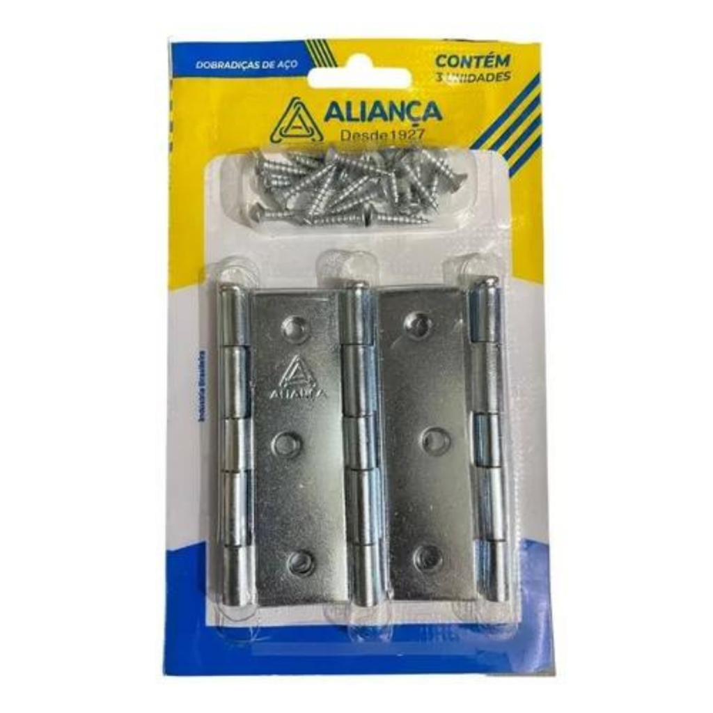 Dobradiça Porta De Madeira Aliança Zincado 3,5x2,5'' 1,50mm