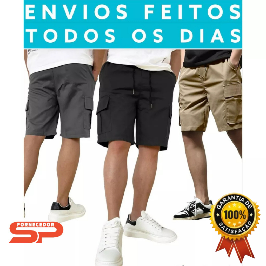 Bermuda Cargo Masculina larga Dazzling Preta Bege Cinza Cáqui Areia Jeans Camuflada 5 Bolsos Skate Sarja Promoção Verão Moda Roupa Masculina