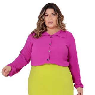 Camisa Blusa Manga Longa Botão Amarrar Social Plus - Eduarda