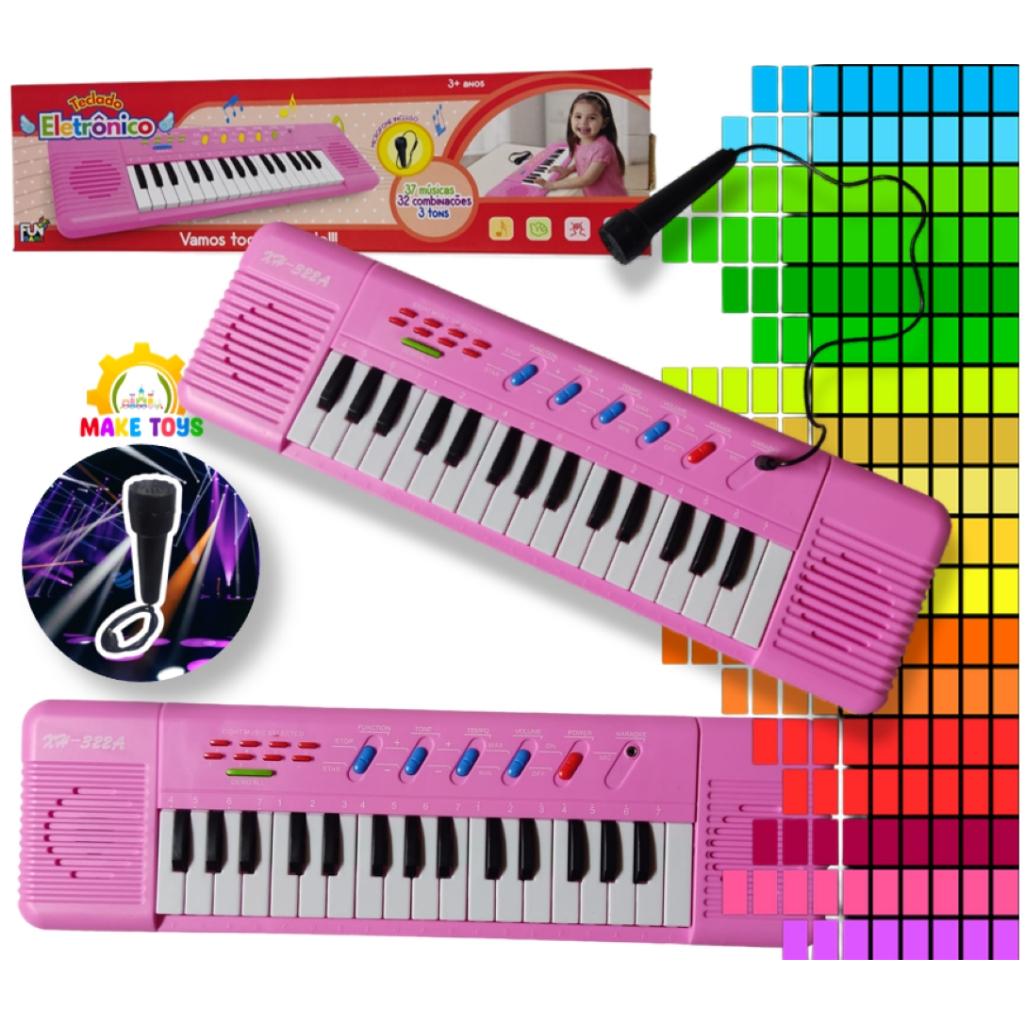 Teclado Piano Microfone Rosa menina Brinquedo musical Infantil