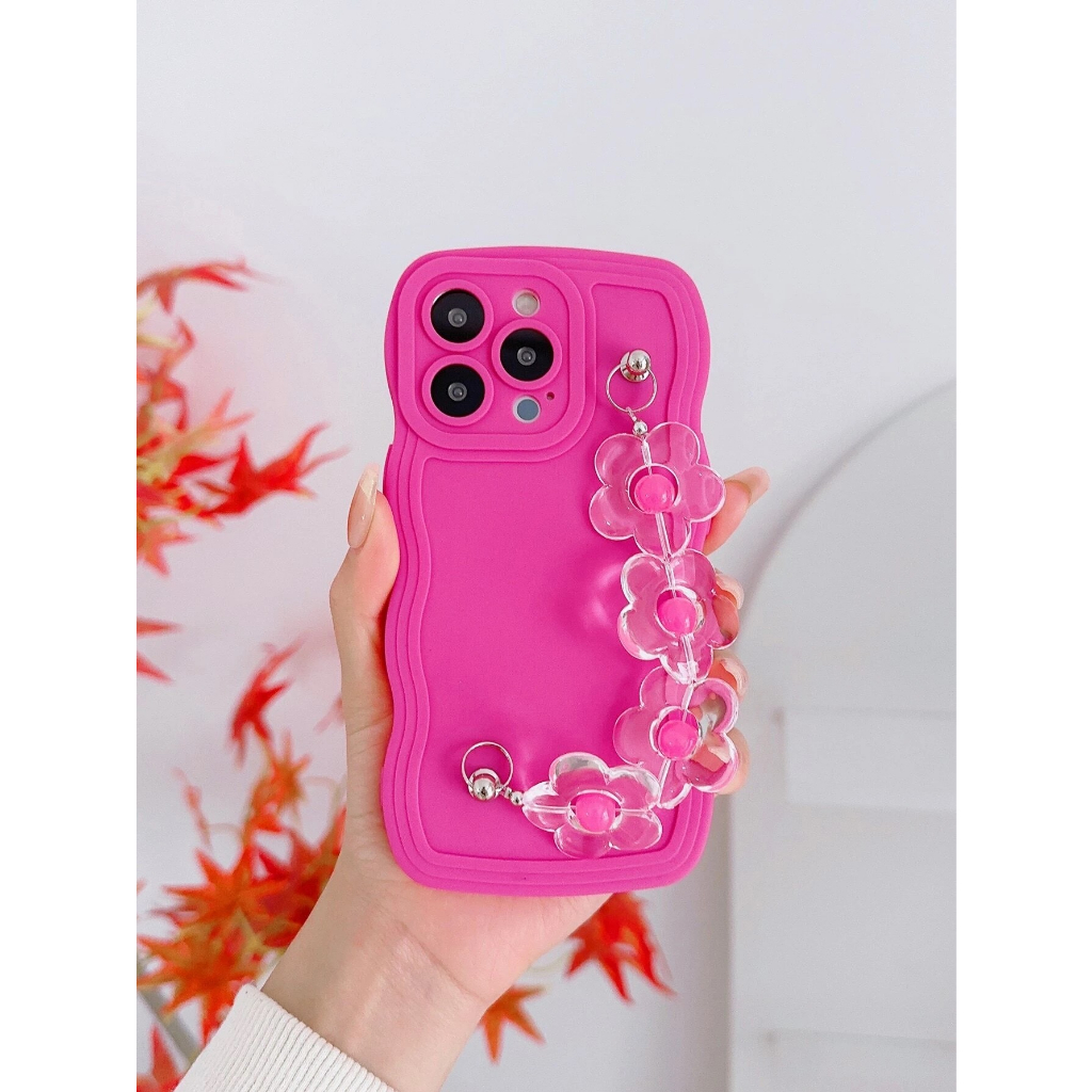 Capa Case de Celular para Iphone 13 Rosa Pink com alça de Flores ...