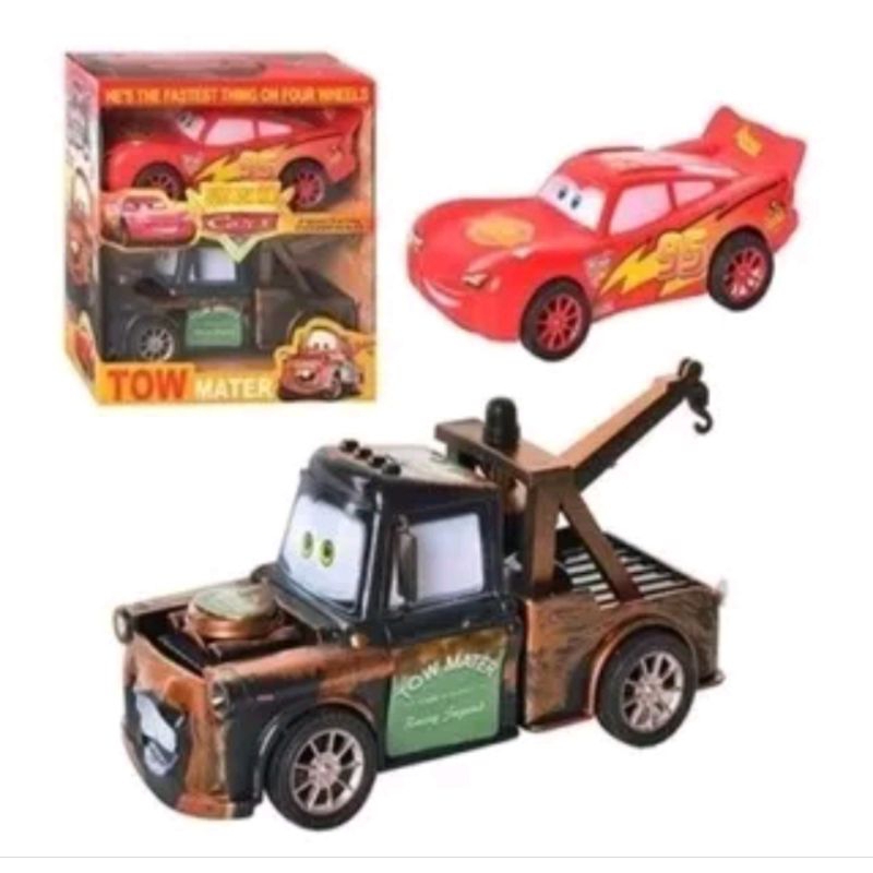 2 Carrinhos de Fricção Filme Carros Relâmpago Mcqueen e Guincho