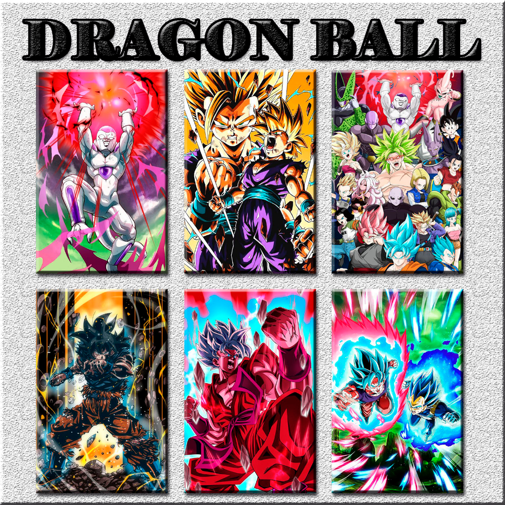 Kit 6 Quadros Dragon Ball Personagens com Moldura e Vidro