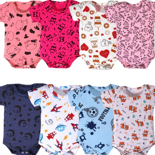 Kit 4 Pçs Body Bebe M/Curta Estampado Algodão Menina Menino