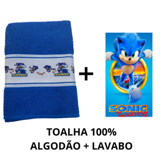 Toalha de Banho Praia Infantil Video Game Jogo Sonic Azul 3D