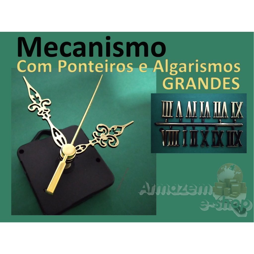 Kit Maquina De Relogio + Numeros Romanos + Ponteiros Dourados