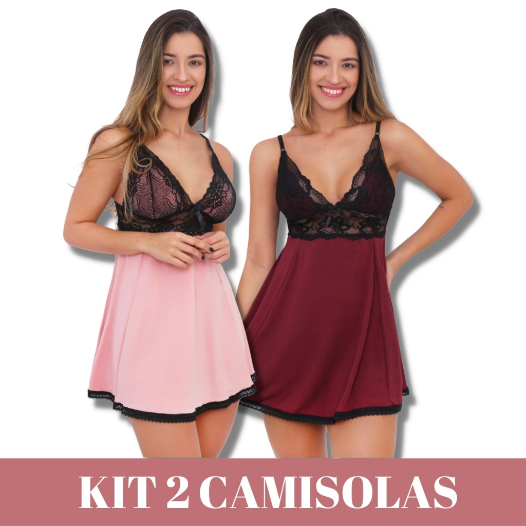 Kit 2 Camisolas Sexy Feminina Sensual Vestido Dormir - V116