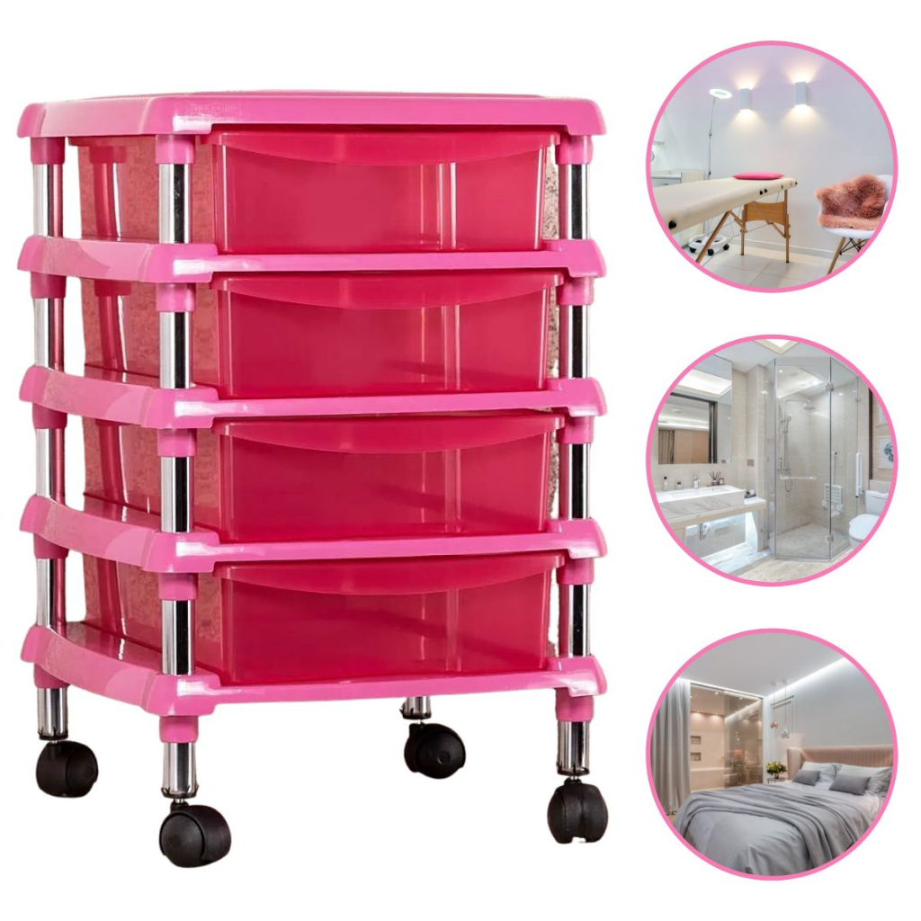 Gaveteiro Organizador 4 Gavetas Com Rodízios Rosa Niquelart