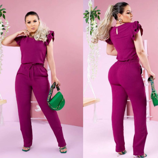 Conjunto Elisa Calça Feminina Pantalona e Cropped em Linho com zíper  frontal super tendência outono inverno 2023 moda blogueira