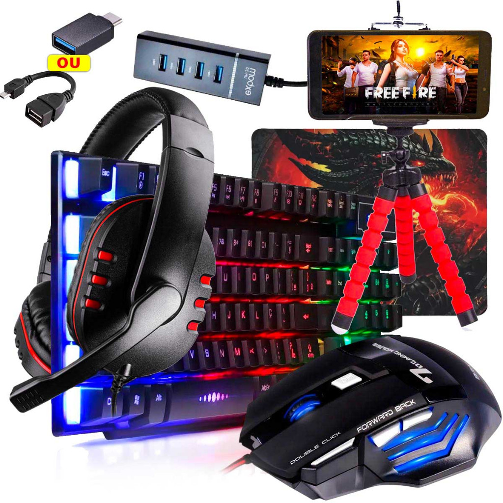 Kit Mobilador Gamer Completo LED 3.0 Hub Completo com Headset