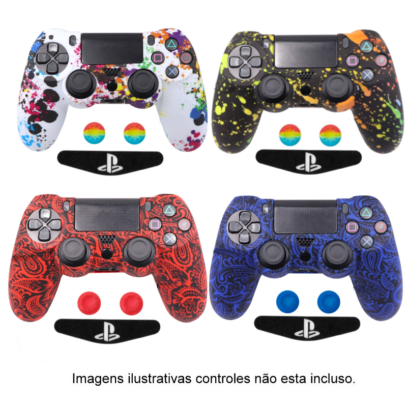 1 Capa Protetora para Controle de Ps4 Case de Silicone + 1 par de Grip protetor do analógico