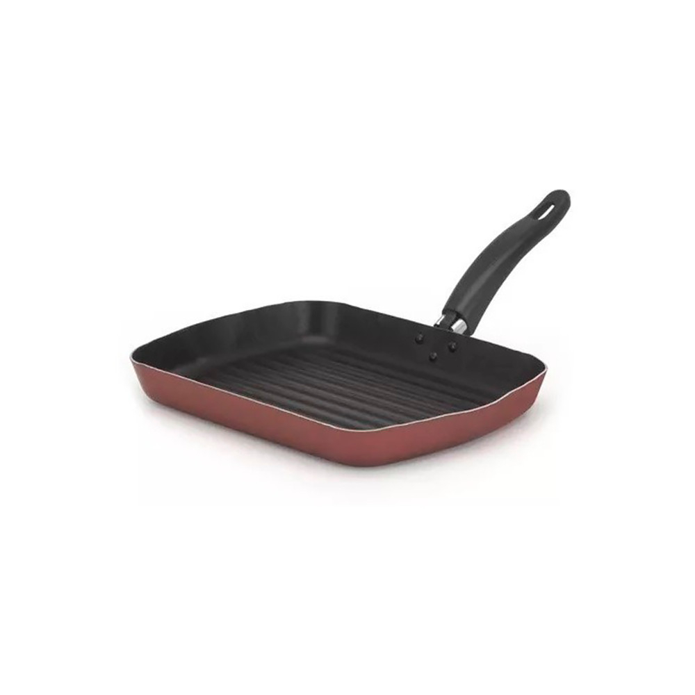 Frigideira Bifeteira Grill Techflon Quadrada Grande com Revestimento Antiaderente Não Gruda Refeiçao Cozinha Utilidades Domesticas - Vermelha 20cm