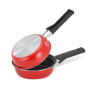Frigideira Dupla Profissional Hamburgueira e Omeleteira Antiaderente Preto ou Vermelho Ovos Panqueca Crepe Praticidade na Cozinha - 14 cm