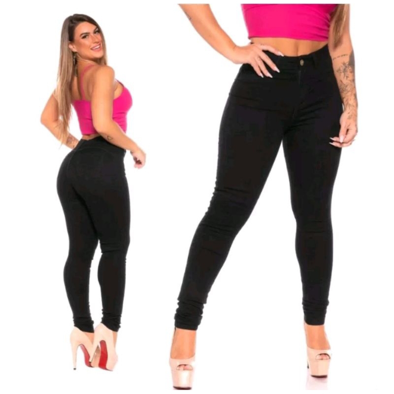 Calça Jeans Feminina Preta Levanta Bumbum Cintura Alta Com Laycra Skinny Shopee Brasil 6745