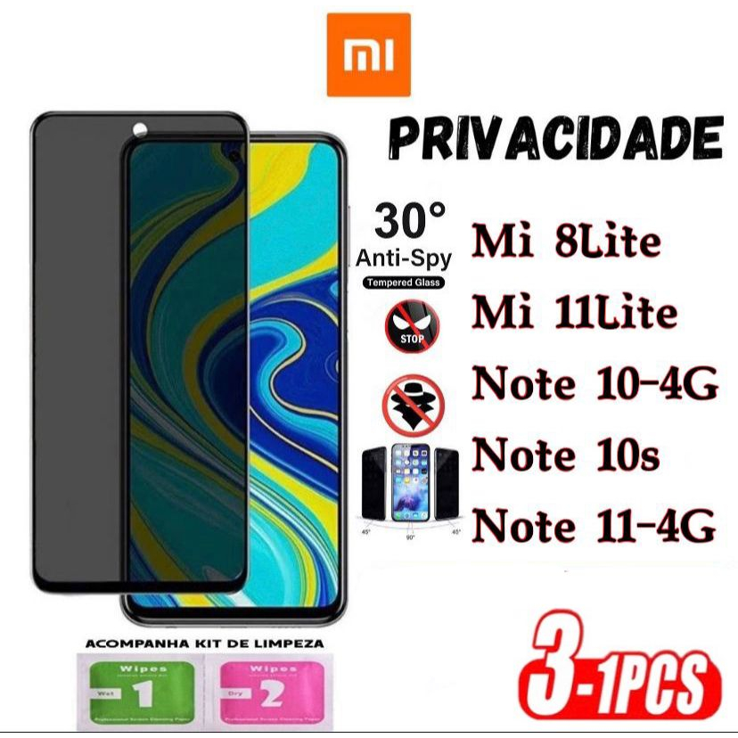 Película Privacidade 3D Anti Spy PARA XIAOMI REDMI 11LITE/MI 8LITE/NOTE10/NOTE10S/NOTE 11