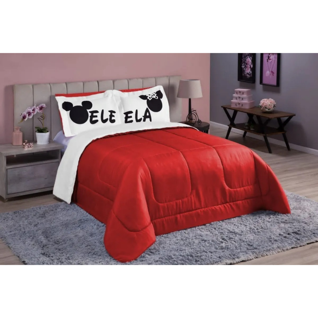 Kit Edredom Ele Ela Casal Queen 03 Peças